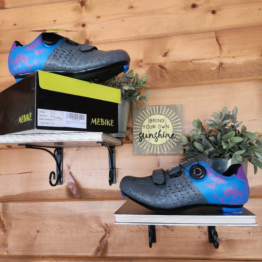 Mebike 💜 NEW SCW18001 Grey Blue Cycling Spin Biking Shoes Rotary Athletic‎ 6.5
